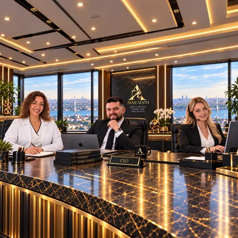 Il fondatore e CEO M. Avan (al centro) con il suo team nell'ufficio di AVAN AESTH
